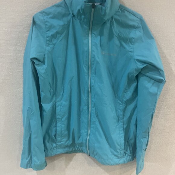 Columbia Womens Medium M Blue Turquoise Nylon Zip Up Rain Coat - Picture 1 of 14